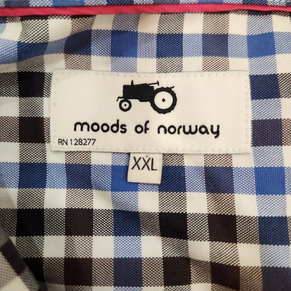 Moods Of Norway Shirt Mens XXL Blue Check Gingham Long Sleeve 100% Cotton - Picture 6 of 11